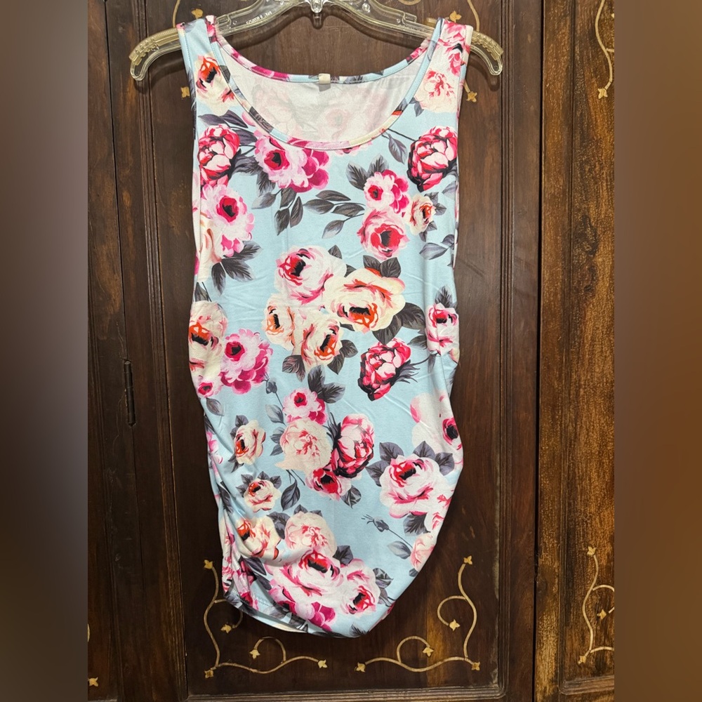 Floral  MATERNITY Sleeveless Top - Pink and Blue